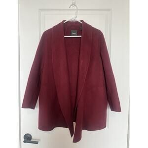 Theory Clairene Wool Cashmere Open Front Coat Sz M Oxblood Quiet Luxury Cozy